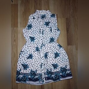 Maison Jules White and Blue Sleeveless Mock Neck Sundress